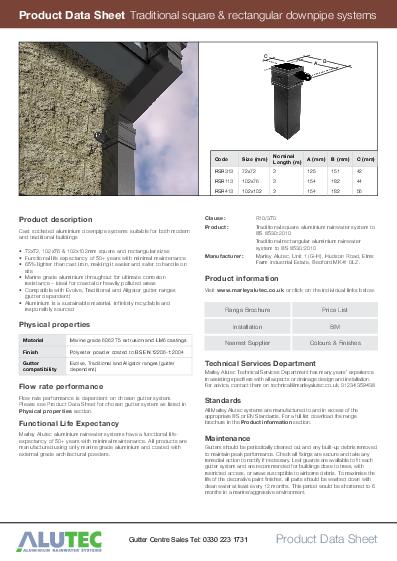 Alutec Aluminium Traditional Rectangular Data Sheet