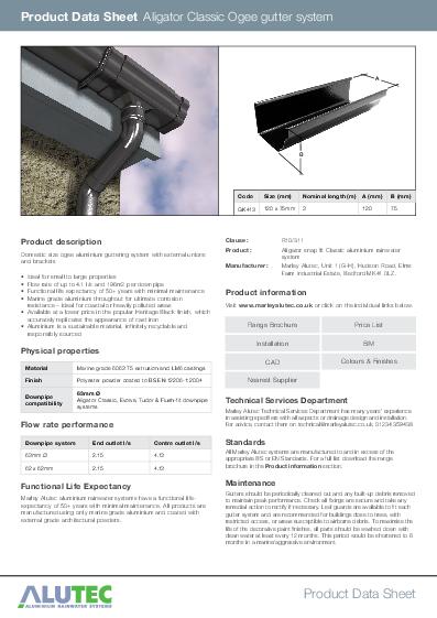 Alutec Snapfit Aluminium Classic Ogee Data Sheet