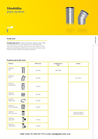 Sita Attika Stainless Steel Pipe System Product Guide