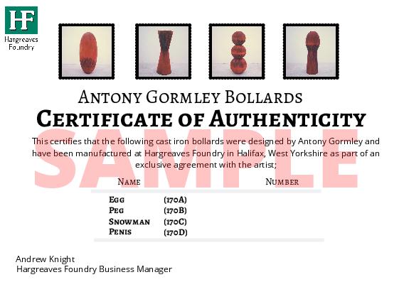 Hargreaves Antony Gormley Bollards Certificate