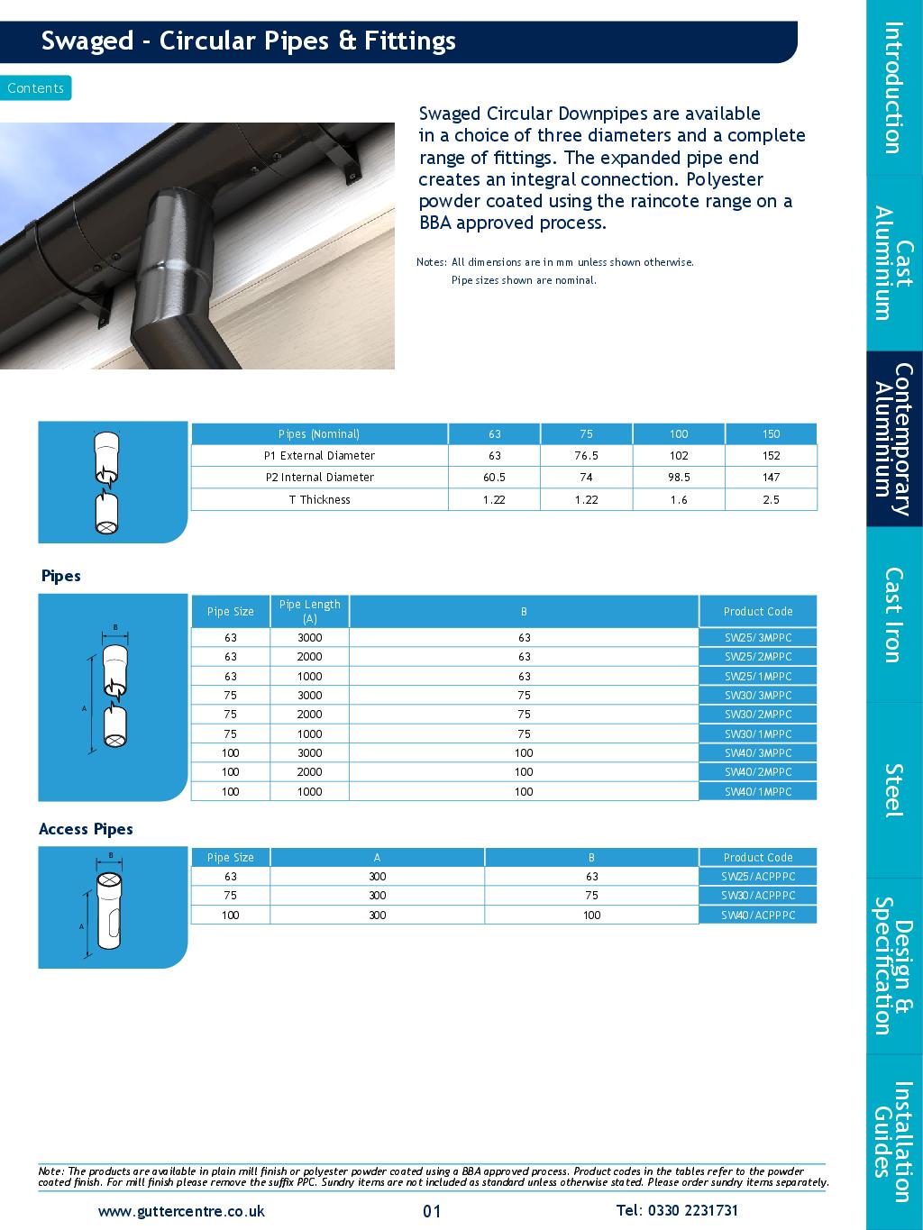 Alumasc Swaged Aluminium Downpipes Round Technical Guide