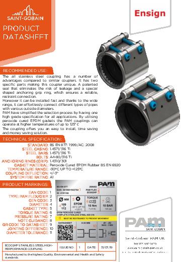 Pam Building Ensign Soil ec002hp Stainless Steel High Data Sheet