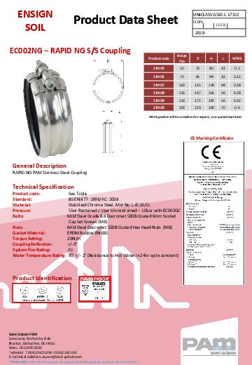 Pam Building Ensign Soil ec002ng SS Rapid NG Data Sheet