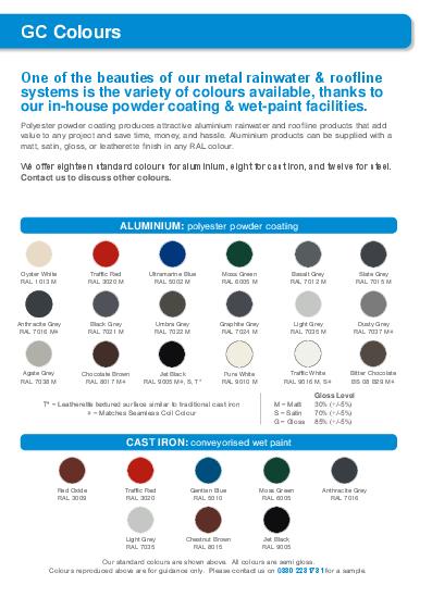 Rainguard Aluminium Colour Guide