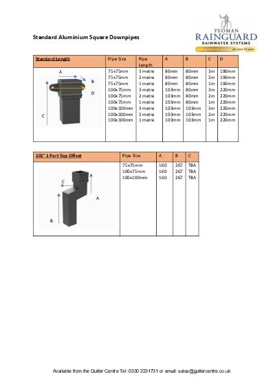 Rainguard Aluminium SL Cast Square & Rect Downpipes Technical Guide