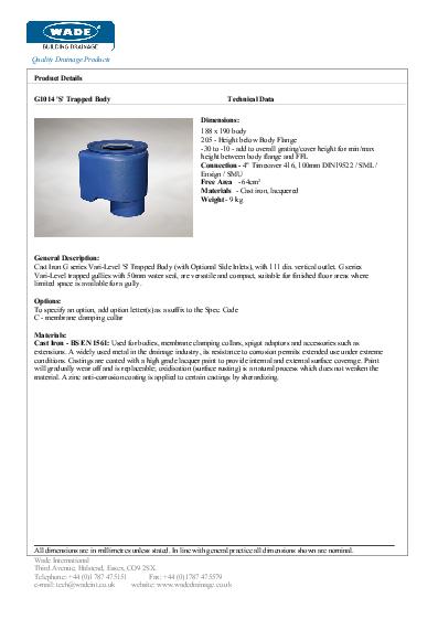 Wade Cast Iron Gullies Vertical Data Sheet