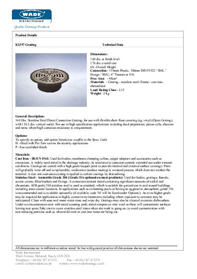 Wade Direct Connection Stainless Steel Data Sheet