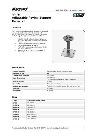 Ryno Non-Combustible Pedestals RP Plastic Gasket Data Sheet