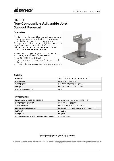 Ryno Non-Combustible Pedestals Decking Data Sheet
