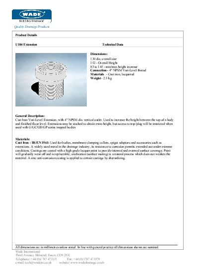 Wade Cast Iron Gullies Data Sheet