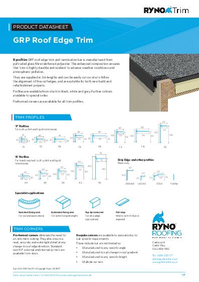 Ryno GRP Trim Felt Profile Data Sheet