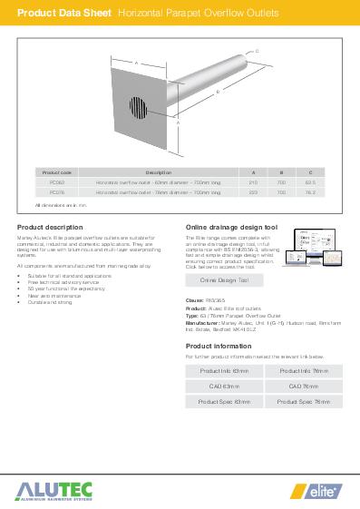Alutec Roof Outlets Elite Horizontal Parapet Data Sheet