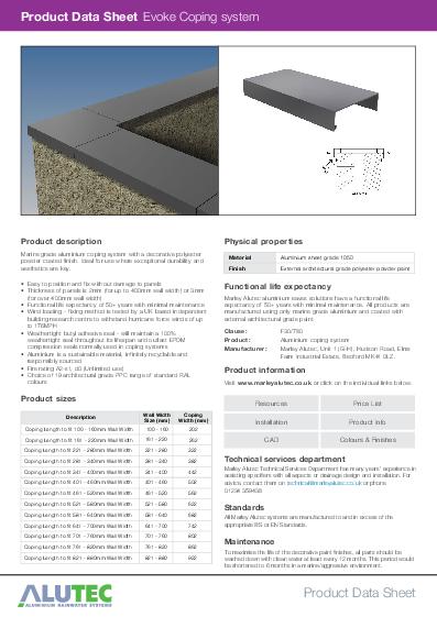 Alutec Evoke Aluminium Coping Data Sheet