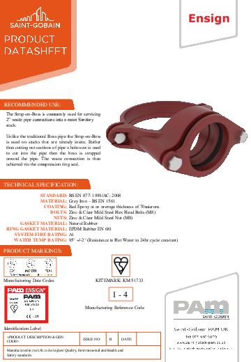 Pam Building Ensign Soil ef133 Strap On Boss Data Sheet