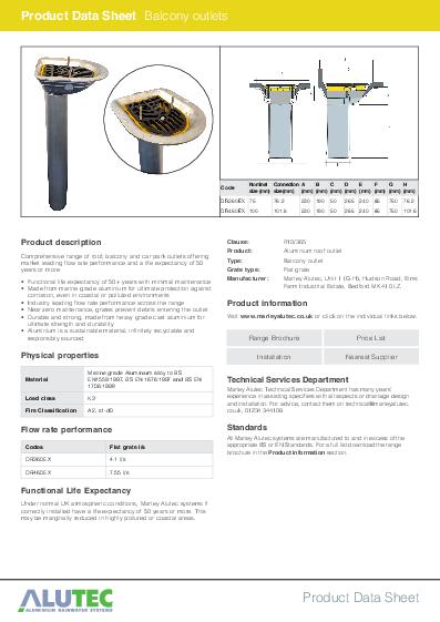 Alutec Roof Outlets Extended Balcony Data Sheet