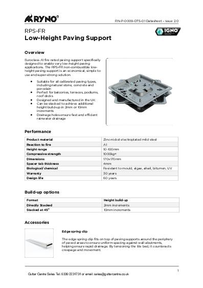 Ryno Non-Combustible Pedestals RPS 0009 Data Sheet