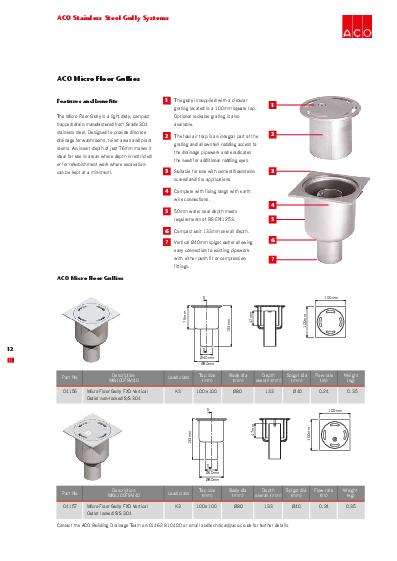 ACO Stainless Steel Gullies Micro Technical Guide